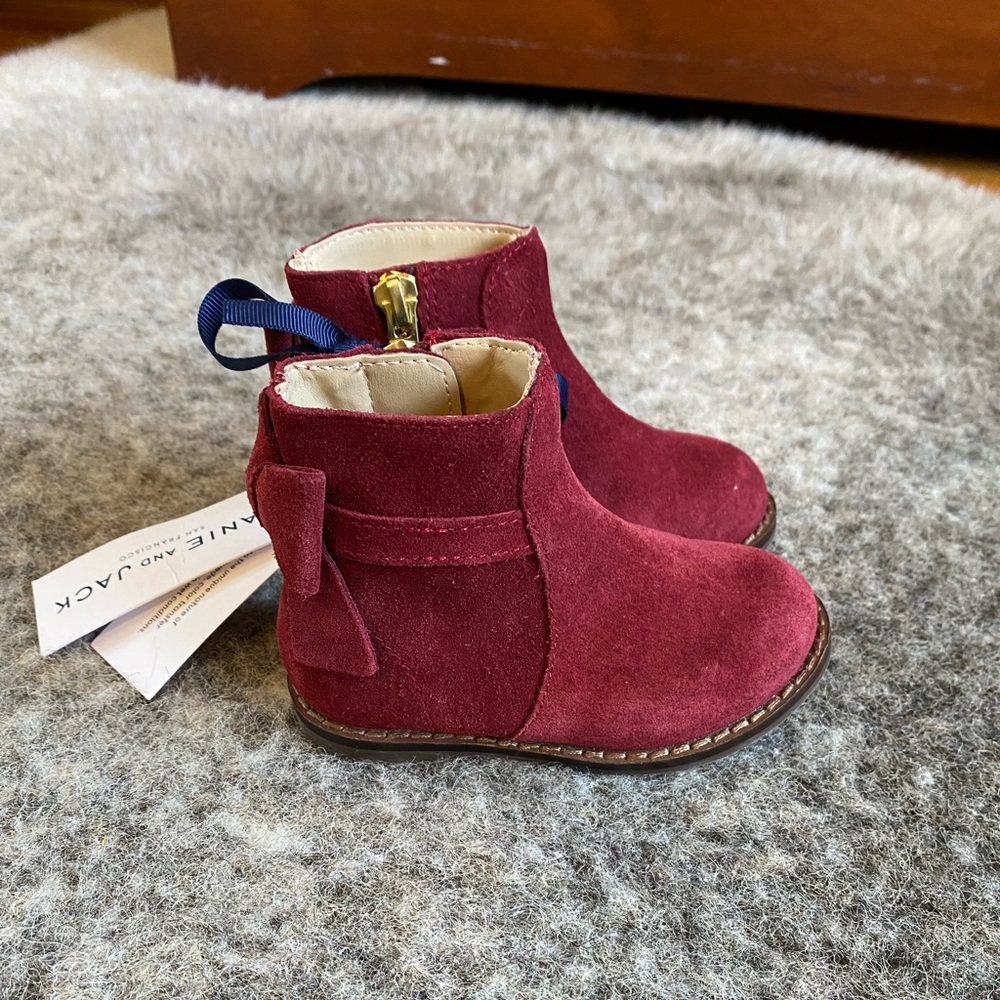 Janie & Jack Maroon Bow Suede Toddler Booties NWT!